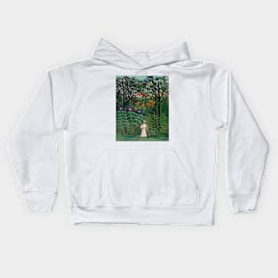 Henri Rousseau- Woman Walking in an Exotic Forest Kids Hoodie